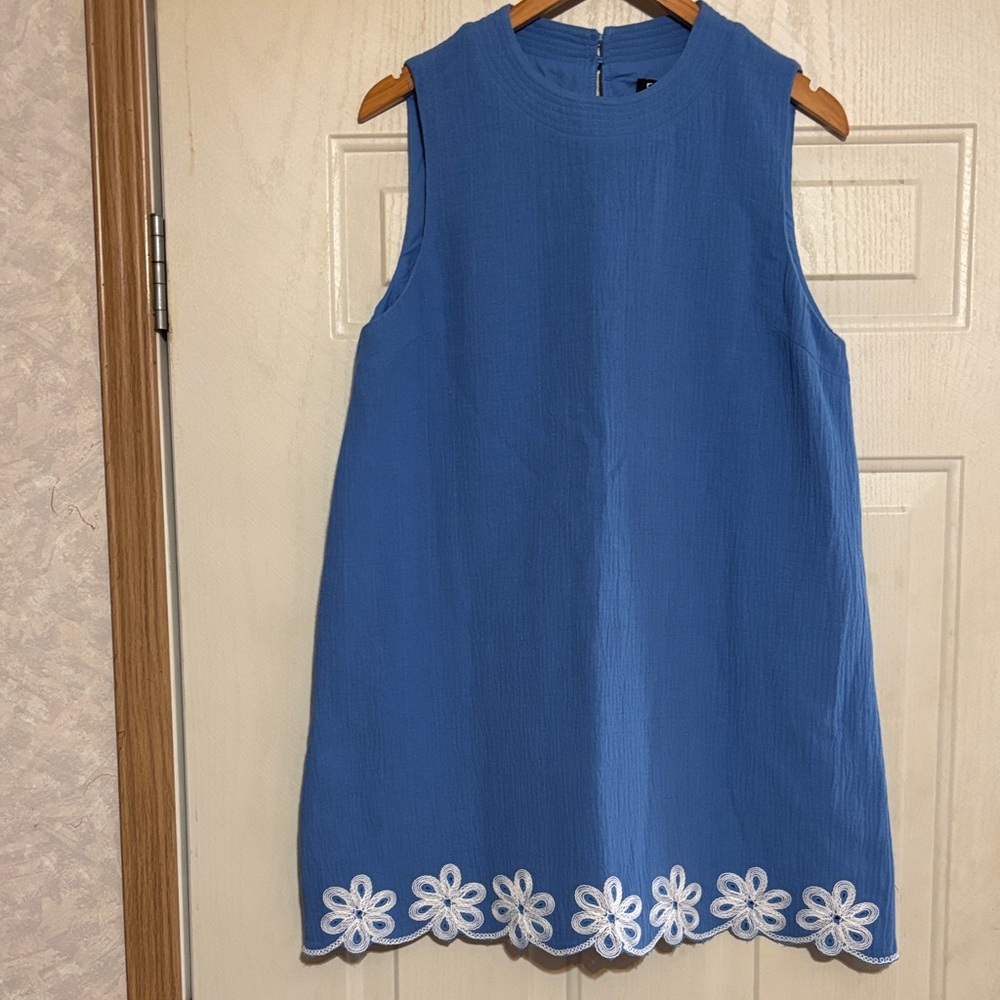 Fate Blue Sleeveless Dress with White Floral Hem